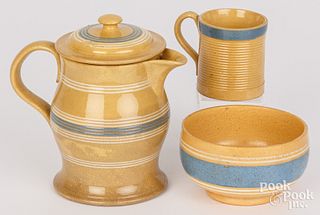 Three pieces of yellowware, 19th c.