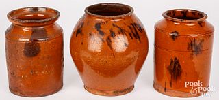 Three Pennsylvania redware jars, 19th c.