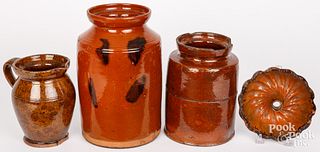 Four pieces of redware, 19th c.