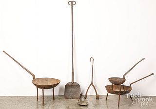 Group of iron hearth items, 19th c.