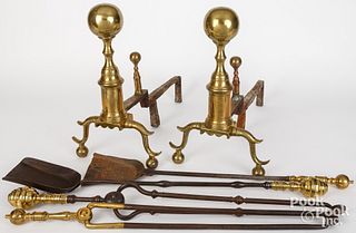 Pair of Federal brass andirons, 19th c.