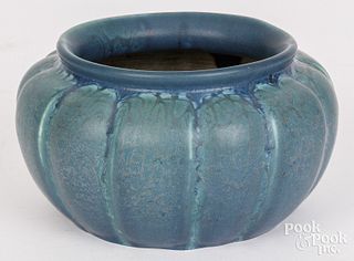 Hampshire art pottery matte blue squat bowl