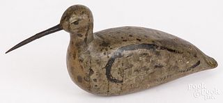 Carved and painted shorebird decoy, ca. 1900