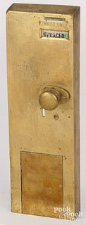 Brass Pennies Only bathroom lock, early 20th c.