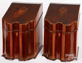 Pair of Regency inlaid mahogany knife boxes