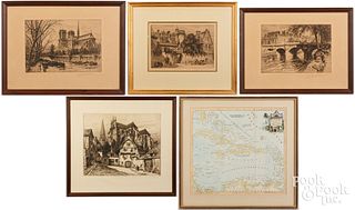 Four Charles Pierre signed etchings, 19th c. etc.