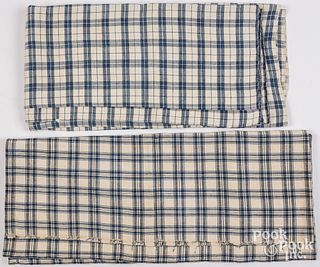Two pieces of blue and white checked homespun