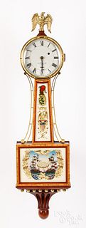Banjo clock, with banded mahogany case