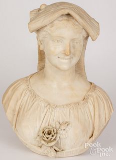 Large Italian carved marble bust of a woman