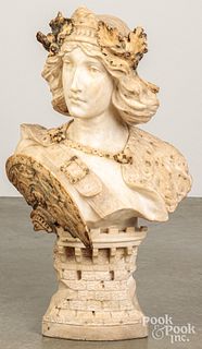 Large Italian carved bust of a soldier, 19th c.