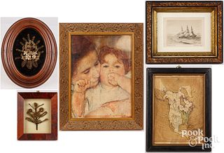 Five framed items