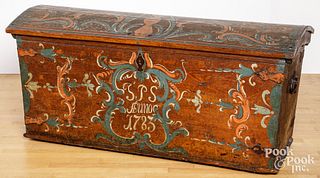 Scandinavian painted dome lid trunk, dated 1783