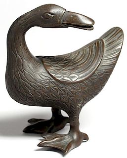 Asian Cast Patinated Bronze Duck Figurine