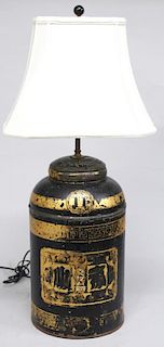 Chinese Tole-Painted Tea Canister Lamp, ca. 1850