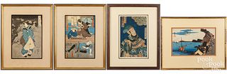 Four Japanese woodblock prints