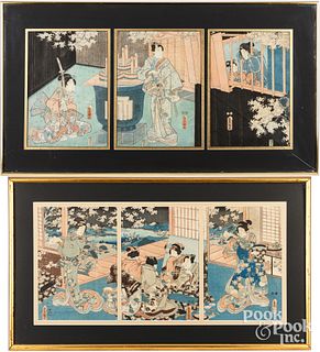 Two tryptic Japanese woodblock prints