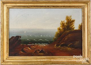 Oil on canvas shoreline, 19th c.