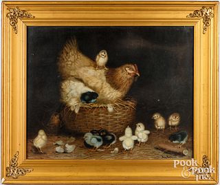 Ben Austrian chromolithograph of chicks and hen