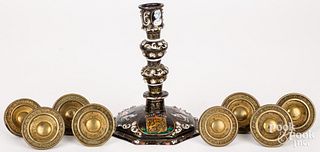 French Limoges enameled copper candlestick