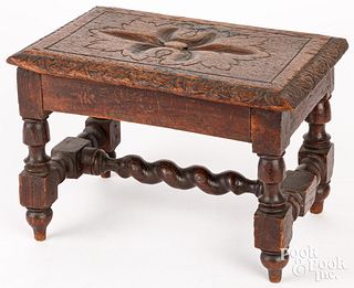 Carved oak footstool, 19th c.