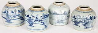 Four Chinese blue and white export ginger jars