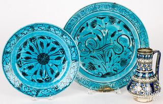 Two Persian turquoise pottery plates, 17th c.