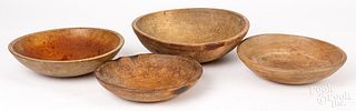 Four turned wood bowls, ca. 1900