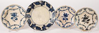 Three blue and white Delft plates, 18th c.