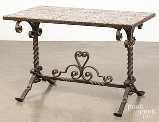 Wrought iron tile top table