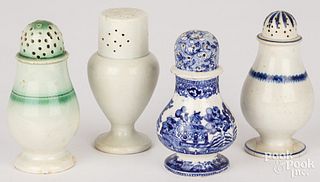 Four Staffordshire and pearlware pepperpots