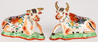 Pair of faience or Delftware cows