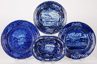 Three Historical blue Staffordshire plates, etc.