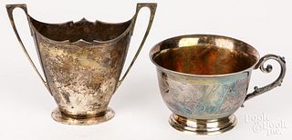 Coin silver cup and vase
