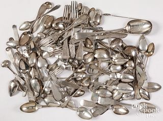 Large collection of silver spoons, mostly coin