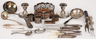 Silver handled utensils, plated flatware, etc.