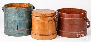 Two painted buckets and a firkin, 19th c.