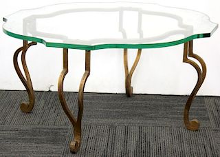 Vintage Gold-Painted Steel & Glass Coffee Table