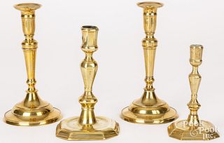 Pair of French brass candlesticks, etc.