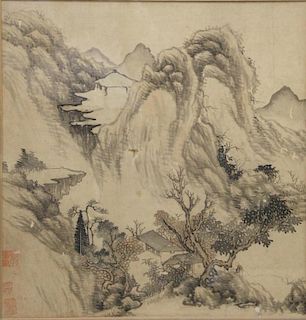 Vintage Chinese Inks on Silk Landscape Painting