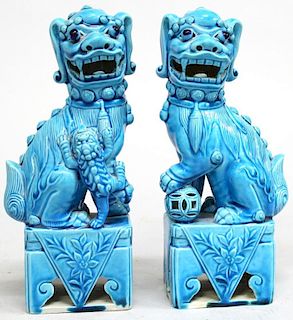Pair of Turquoise-Glazed Chinese Shi Lions