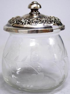 S. Kirk Sterling Silver & Etched Glass Jam Jar