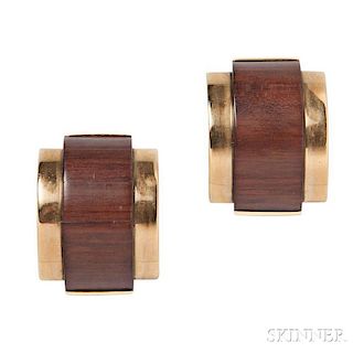 18kt Gold and Wood Earclips