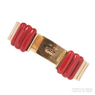 18kt Gold and Coral Cuff Bracelet, Vitali