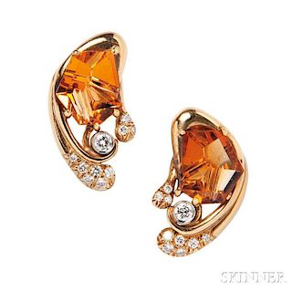 18kt Gold, Citrine, and Diamond Earclips