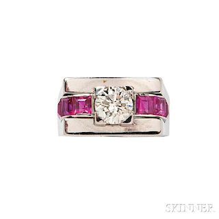 Retro White Gold, Diamond, and Synthetic Ruby Ring