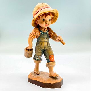 Anri Italy Wood Carved Figurine, Fisherboy