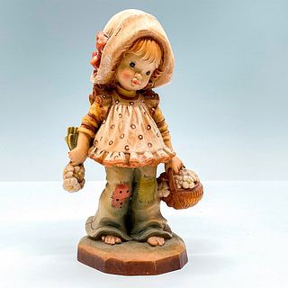 Anri Italy Wood Carved Figurine, Flowers For You