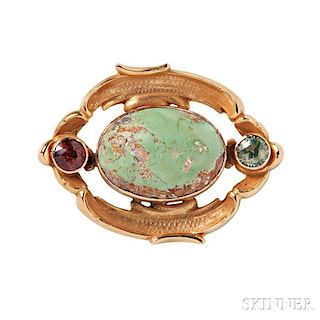 Antique 14kt Gold and Turquoise Brooch, William Wise & Son