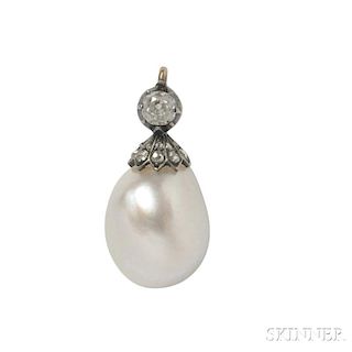 Antique Baroque Pearl and Diamond Drop