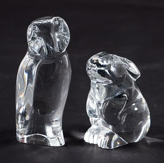 2 Baccarat Crystal Figures Rabbit and Owl 